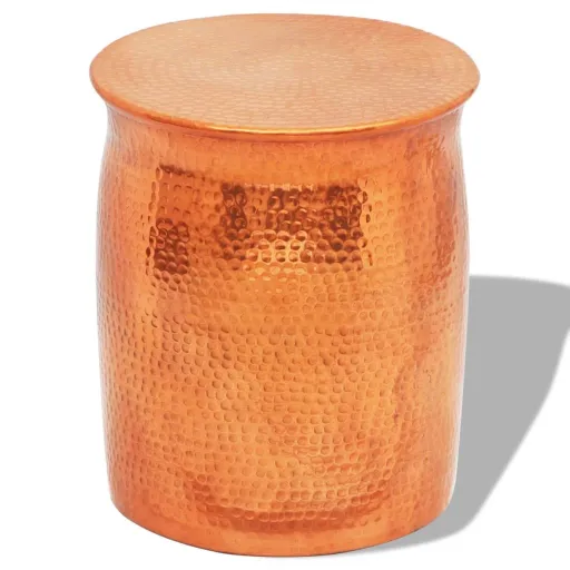 Banco/Mesa de Apoio em Alumínio Martelado, Cor de Latão/Cobre