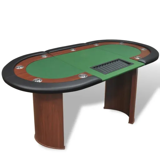 Mesa Poker 10 Jogadores c/ Área Crupiê e Tabuleiro Fichas Verde