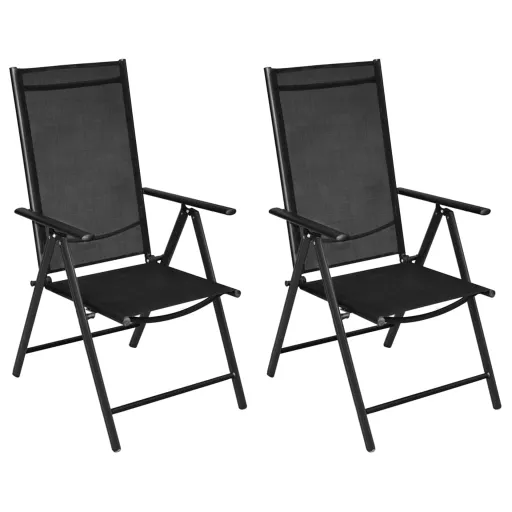Cadeiras de Jardim Dobráveis   Alumínio e Textilene Preto (2 pcs)