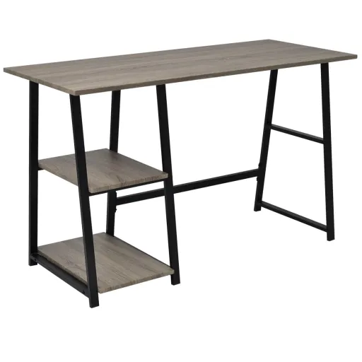 Mesa com 2 Prateleiras Cinzento e Carvalho