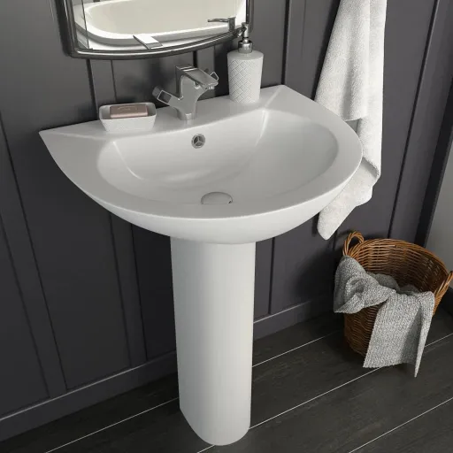 Lavatório com Coluna Cerâmica Branco 520x440x190 mm