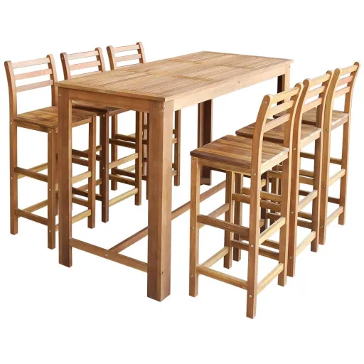 Conjunto Mesa e Cadeiras de Bar   Madeira de Acácia Maciça (7 pcs)