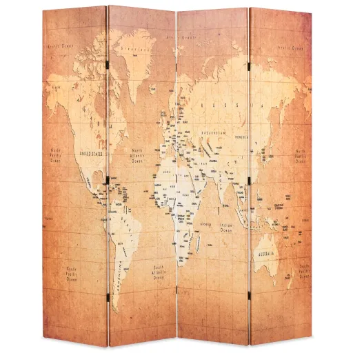 Biombo Dobrável Mapa Mundo 160x170 cm Amarelo