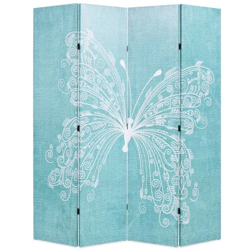 Biombo Dobrável com Estampa de Borboleta Azul 160x170 cm