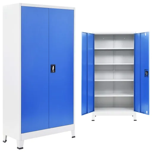 Armário de Escritório 90x40x180 cm Metal Cinzento e Azul