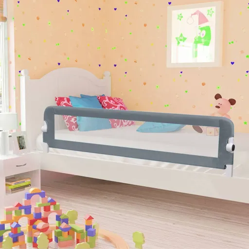 Barra de Segurança p/ Cama Infantil 180x42cm Poliéster Cinzento