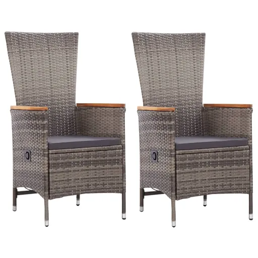 Cadeiras de Exterior   com Almofadões Vime PE Cinzento (2 pcs)
