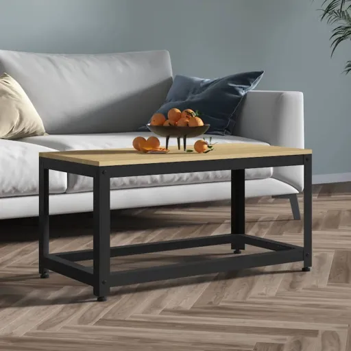 Mesa de Centro 90x45x45 cm MDF e Ferro Castanho-Claro e Preto