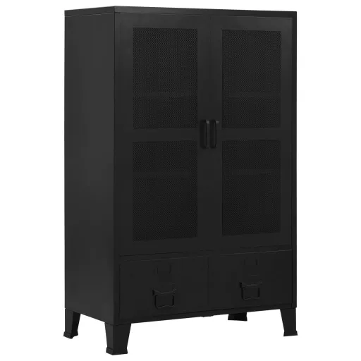 Armário de Escritório com Portas Rede 75x40x120 cm Aço Preto
