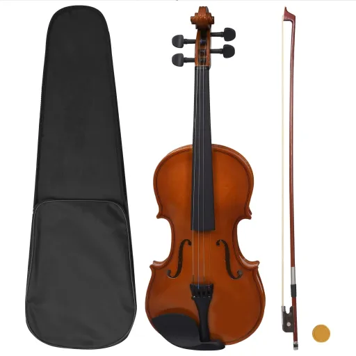 Conj Completo Violino c/ Arco e Apoio Queixo Madeira Escura 4/4