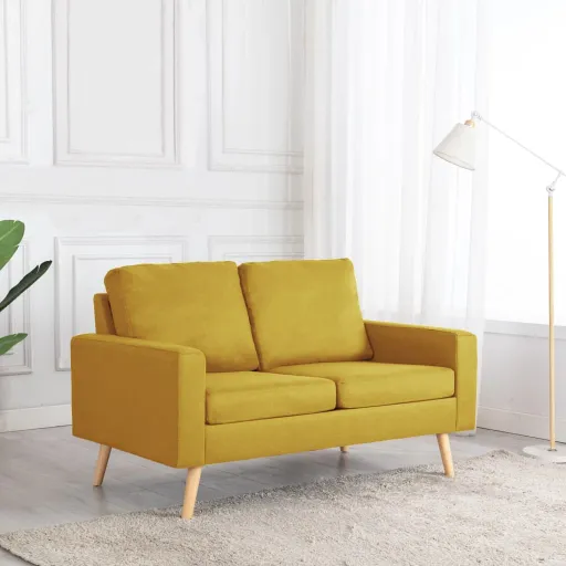 Sofá de 2 Lugares Tecido Amarelo