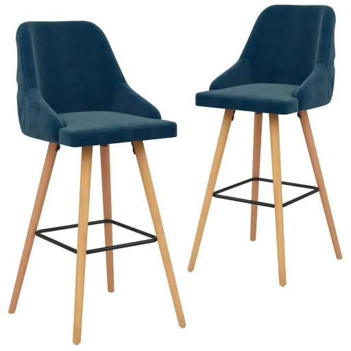 Bancos de Bar   Veludo Azul (2 pcs)