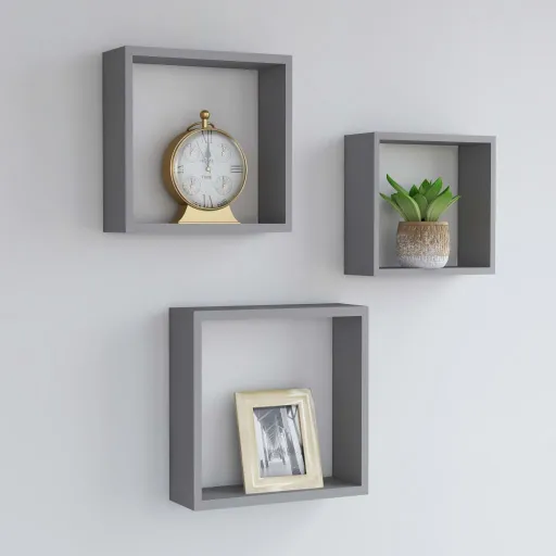 Prateleiras de Parede em Forma de Cubo   MDF Cinzento (3 pcs)