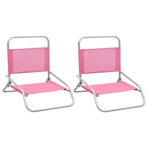 Cadeiras de Praia Dobráveis   Tecido Rosa (2 pcs)