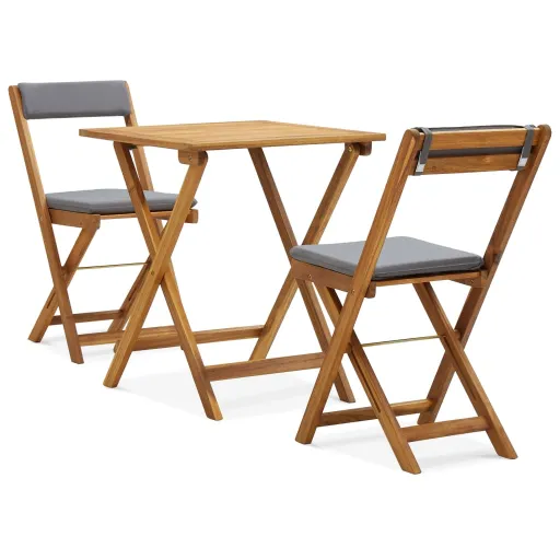 Conjunto Bistrô Dobrável c/ Almofadões em Acácia Maciça (3 pcs)