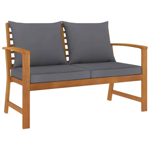 Banco Jardim 120 cm c/ Almofadão Cinzento-Escuro Acácia Maciça