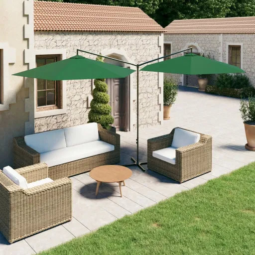 Guarda-Sol de Jardim Duplo com Poste de Aço 600 cm Verde
