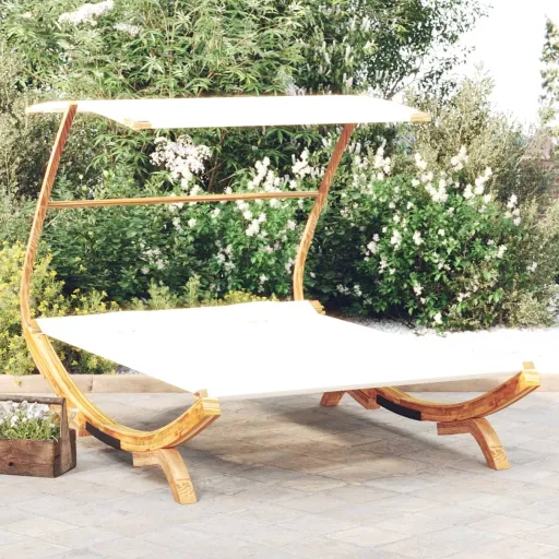 Espreguiçadeira c/ Toldo 165x203x138 cm Madeira Curva Creme