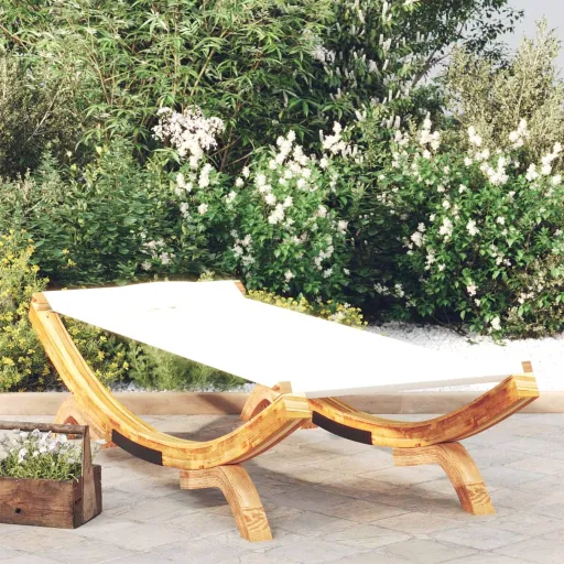 Espreguiçadeira Exterior 100x188,5x44cm Madeira Curva Cor Creme
