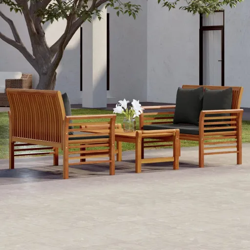 Conjunto Lounge de Jardim c/ Almofadões Acácia Maciça (3 pcs)