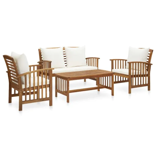 Conj. Lounge Jardim c/ Almofadões Madeira Acácia Maciça (4 pcs)