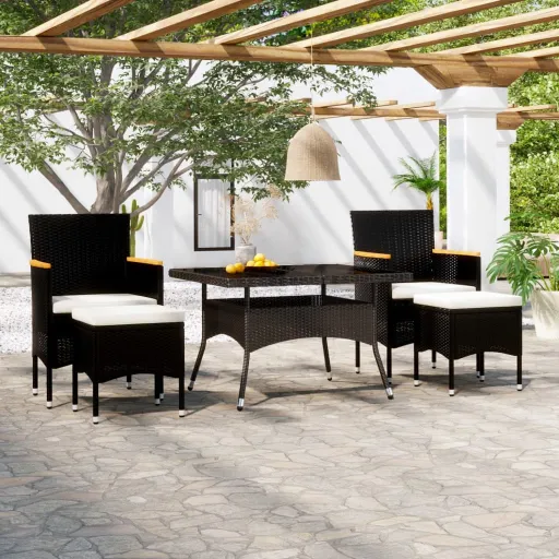 Conjunto Jantar p/ Jardim Vime PE e Vidro Temperado Preto (5 pcs)