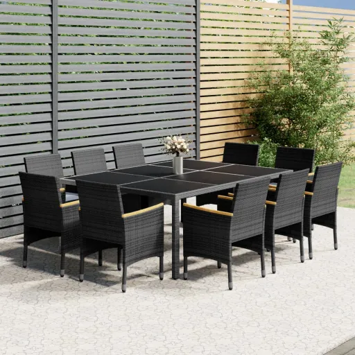 Conjunto de Jantar para Jardim Vime PE Cinzento (11 pcs)