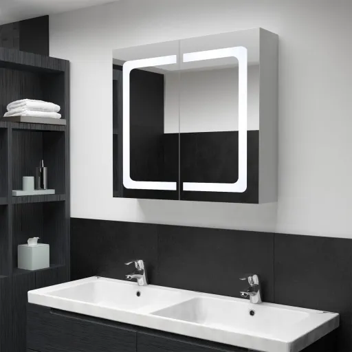 Armário Espelhado para Casa de Banho com LED 80x12,2x68 cm