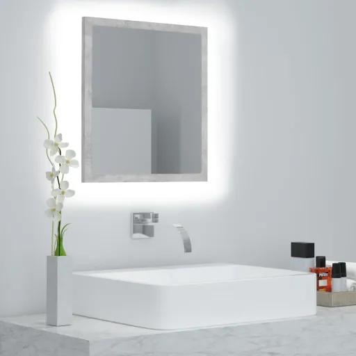 Espelho Casa de Banho c/ LED 40x8,5x37cm Acrílico Cinza Cimento