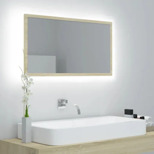 Espelho Casa Banho c/ LED 80x8,5x37 cm Acrílico Carvalho Sonoma