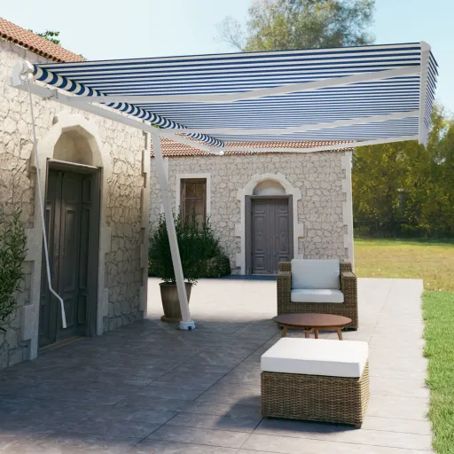 Toldo Retrátil Manual Independente 600x350 cm Azul e Branco