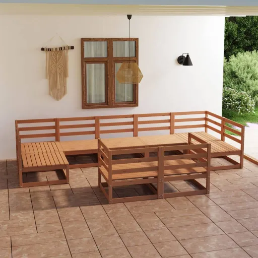 Conjunto Lounge de Jardim Pinho Maciço (9 pcs)