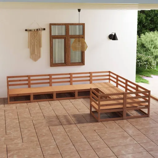 Conjunto Lounge de Jardim Pinho Sólido (9 pcs)