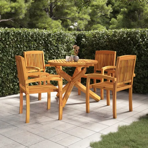 Conjunto de Jantar para Jardim Madeira de Teca Maciça (5 pcs)