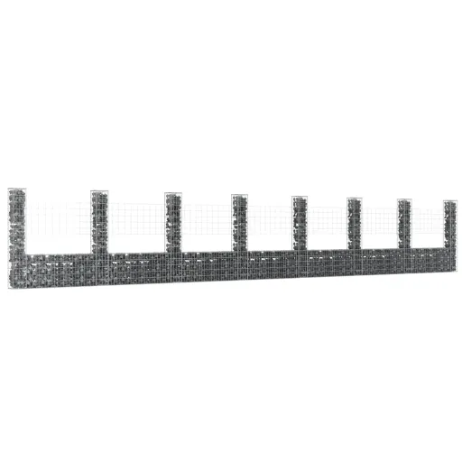 Cesto Gabião em Forma de U c/ 8 Postes 860x20x150 cm Ferro