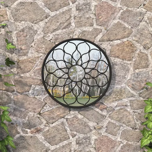 Espelho de Jardim p/ Uso Exterior Ferro 60x3 cm Preto