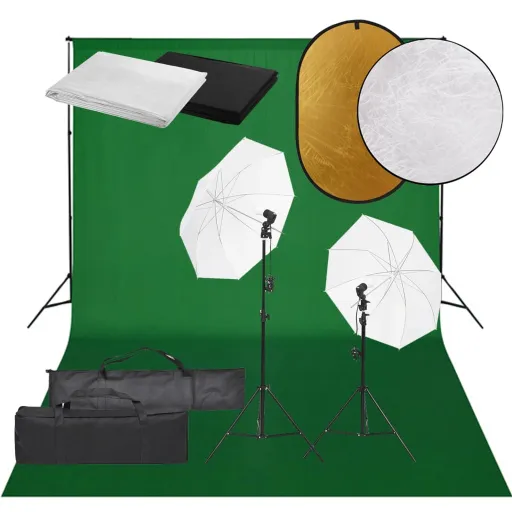 Kit Estúdio Fotográfico c/ Conj. de Iluminação/Fundo/Refletor