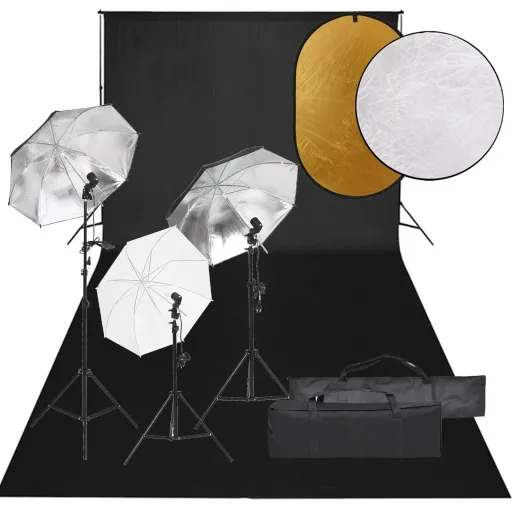 Kit Estúdio Fotográfico c/ Conj. de Iluminação/Fundo/Refletor