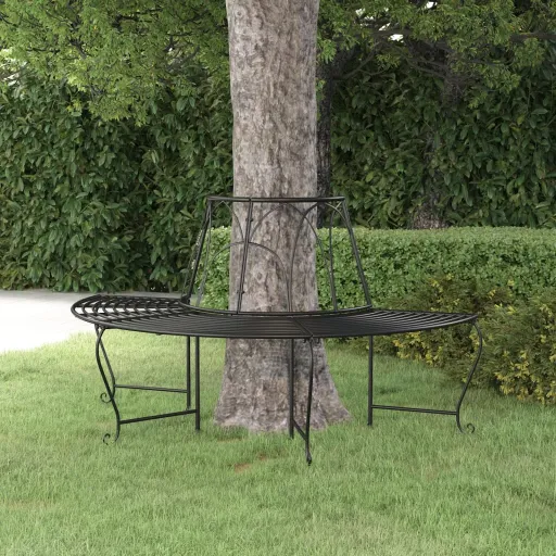 Banco para Árvore Semicircular Ø159 cm Aço Preto