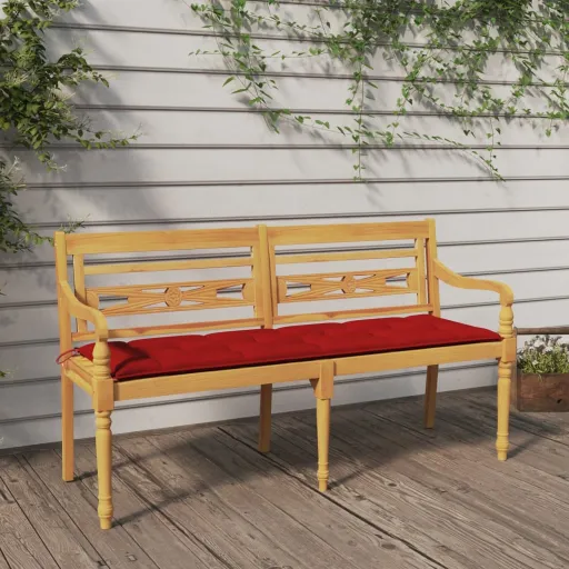 Banco Batavia c/ Almofadão Vermelho 150 cm Madeira Teca Maciça