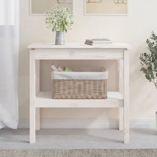 Mesa Consola 80x40x75 cm Madeira de Pinho Maciça Branco