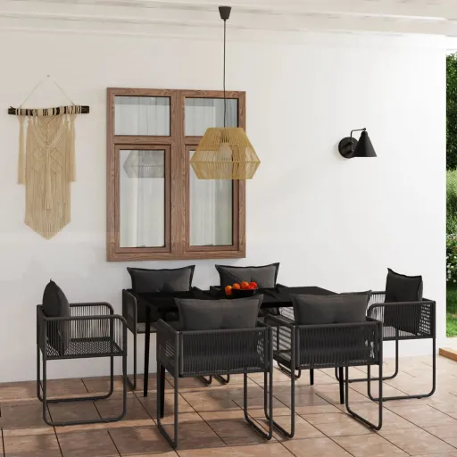 Conjunto de Jantar para Jardim Preto (7 pcs)