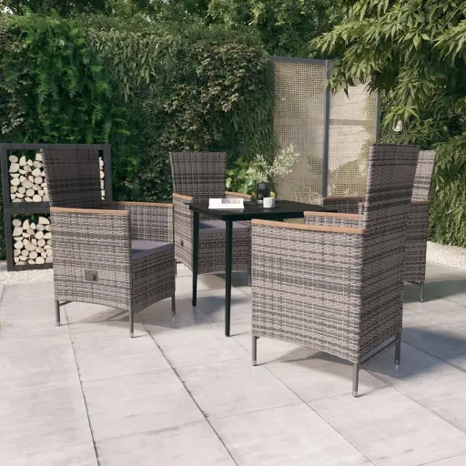 Conjunto de Jantar para Jardim com Almofadões Cinzento (5 pcs)