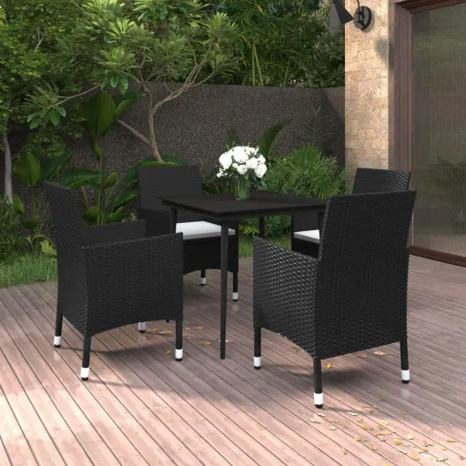 Conjunto de Jantar p/ Jardim c/Almofadões Vime PE e Vidro (5 pcs)