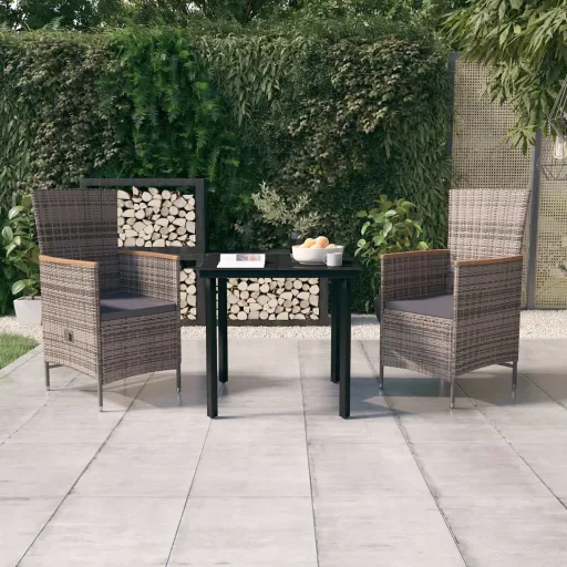 Conjunto de Jantar para Jardim com Almofadões Cinzento (3 pcs)