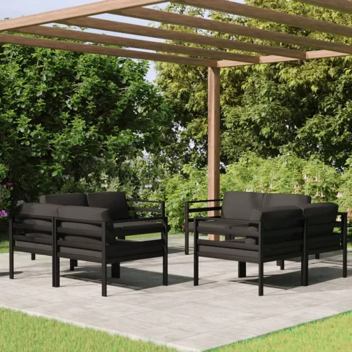 Conjunto Lounge Jardim com Almofadões Alumínio Antracite (8 pcs)