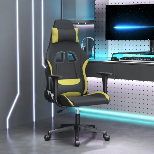 Cadeira Gaming de Massagens Tecido Preto e Verde-Claro