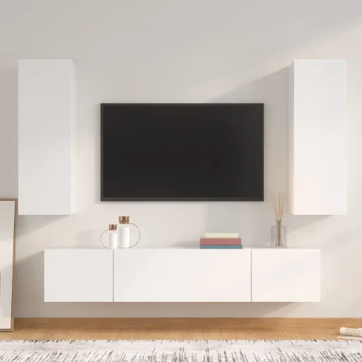 Conjunto Móveis de TV   Madeira Processada Branco (4 pcs)