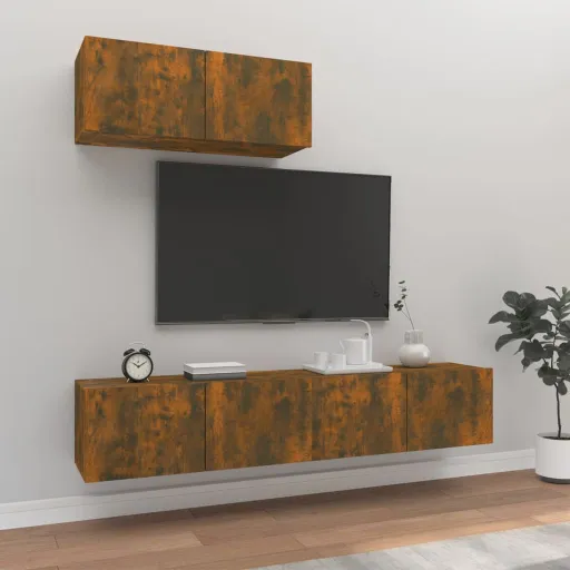 Conjunto Móveis de TV   Madeira Processada Carvalho Fumado (3 pcs)