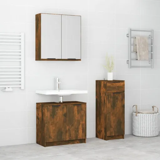Conjunto Móveis WC Derivados de Madeira Carvalho Fumado (3 pcs)